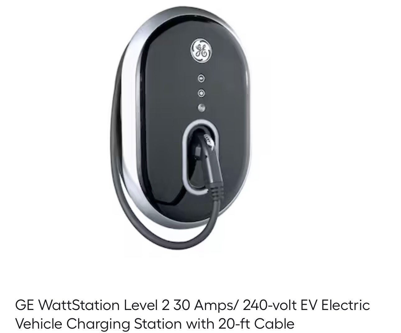 GE WattStation Level 2 30 Amps/ 240-volt EV Electric Vehicle Charging Station with 20-ft Cable