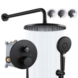 10 Inch Matte Black Shower System with High Pressure Rain Shower Head, 3 Function Handheld Shower Head,Luxury Shower Faucet Set Wall Mounted Shower Fa
