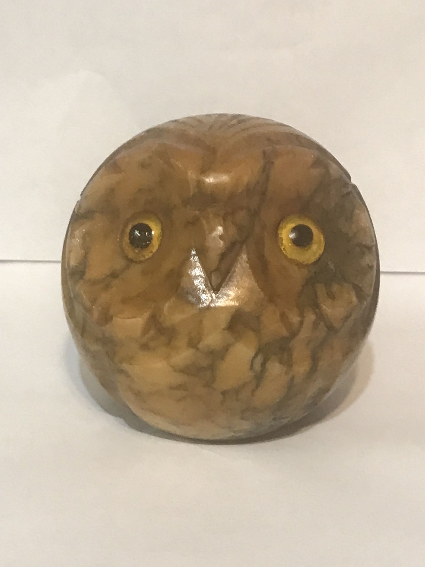 Vtg Owl Head Marble Paperweight 