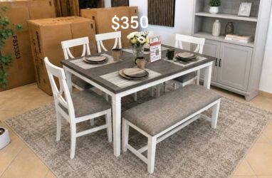 Elegant‼️ 6-Pc White And Gray Dining Table Set