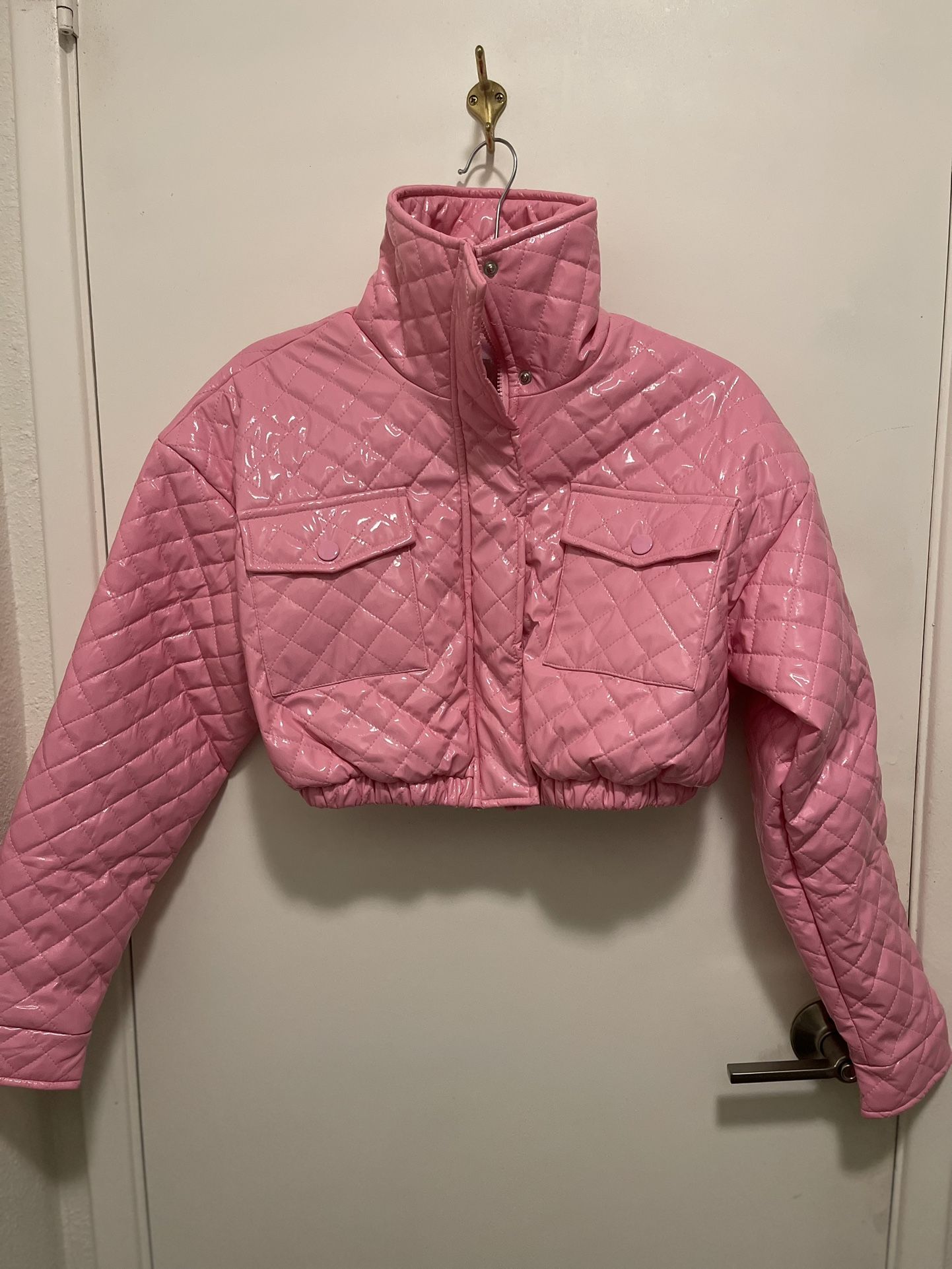 Fashion Nova. Pink Latex Fashionable Jacket. Size XS