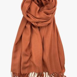 New original quality orange-brown 90% cashmere 10% silk scarf.Width/28 inches,length/72 inches.