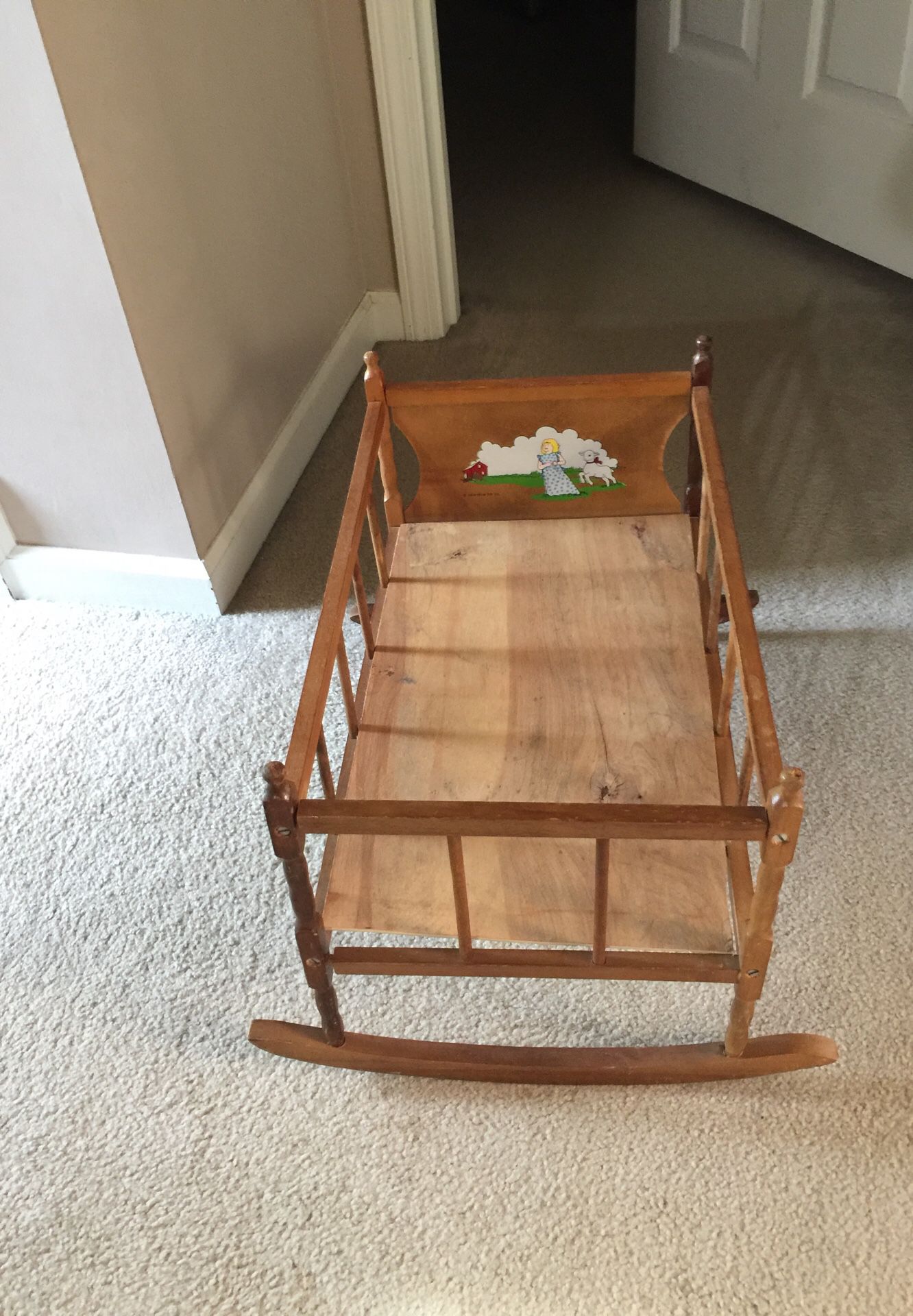 Doll bed wooden. 13 “ by 22 1/2”