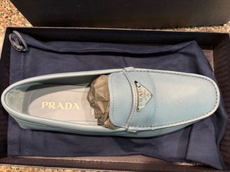 NEW IN BOX Authentic Prada Men’s Saffiano Leather Driving Loafers – Marine Blue – Size 10