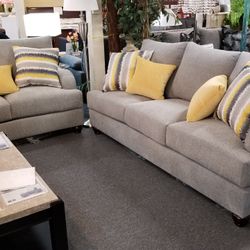 Brand New Gray Linen Sofa + Loveseat 2PCs Set
