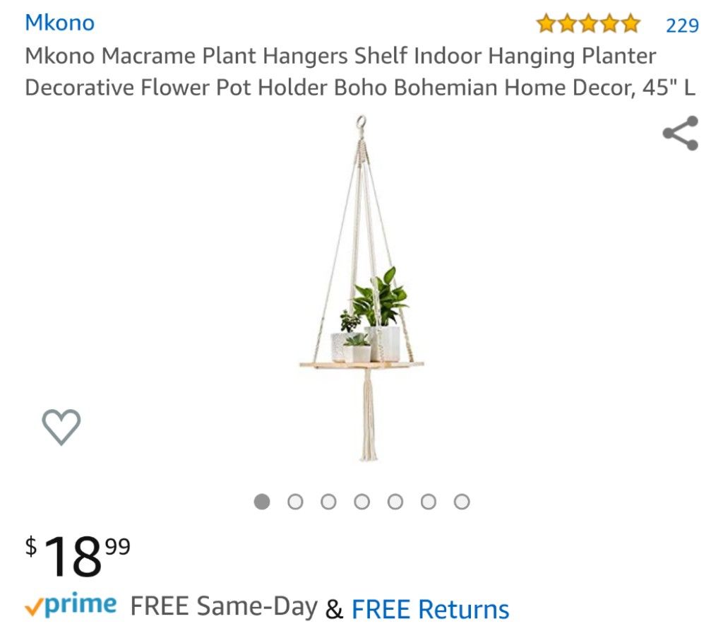 Macrame Boho Hanging Plant Shelf