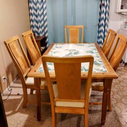 Italian Hand Painted Kitchen Table..Grape Vine Design!@..Solid Wood And Tile Top..Size 62x38 Wide 30 Inches Tall...6 Padded Solid Wood Kitchen Chairs.