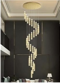 Brand New In The Box- IDEQUY Modern Large Crystal Chandelier for High Ceiling LED Dimmable Chandelier Lighting for Foyer Hallway Staircase 36-Light Bl