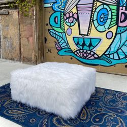 White Fur Ottoman (Delivery Available)
