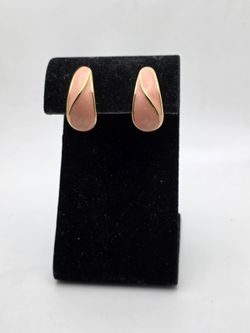 Trifari Pink Enamel Drop Earrings with Gold Accents