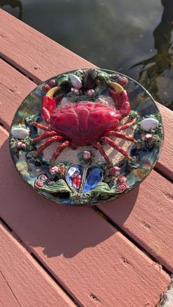 vintage French Majolica crab plate with ornate design 12 "