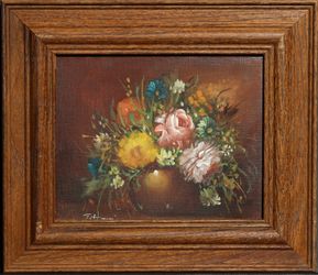 Bouquet vintage framed oil painting original floral artwork