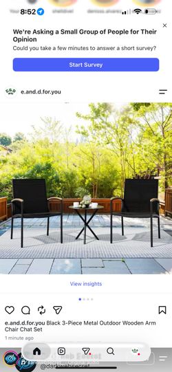 Black 3-Piece Metal Outdoor Wooden Arm Chair Chat Set