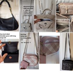 ($5 - $15 each) Handbag, black purse, cross-body bag, hobo satchel clutch, distressed, plaid, small size long chain