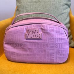 Steve Madden Pink Cosmetic Bag with Tonal Text Pattern