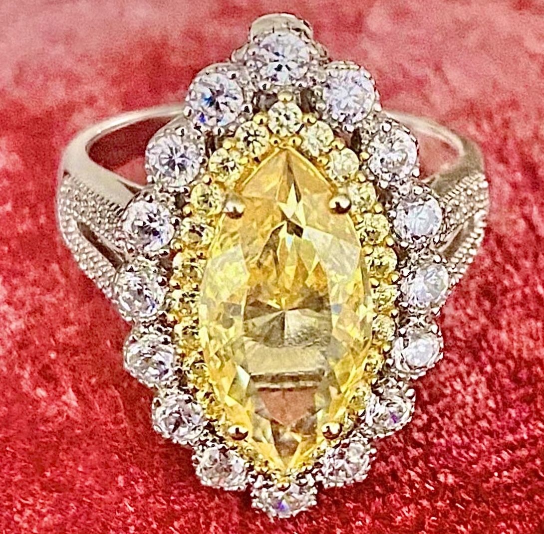 JTV Yellow Marquise Cubic Zirconia Sterling Silver Ring - Size 10