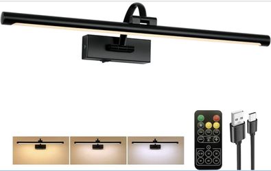 Black Cordless Picture Light. 23.6 Inch Remote Control, 3CCT Dimmable and Timer.