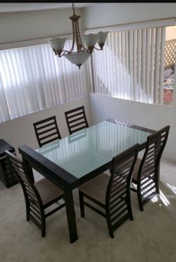 Elegant glass dining room table set with chairs (espresso wood) - (Brentwood)