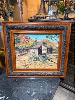 Vintage oil on wood signed by the artist, beautiful scenery, amazing wood antique frame