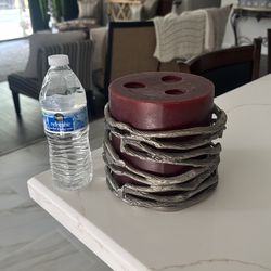 Large JC Penny candle holder with candle