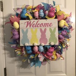 Pastel Gingham Easter Bunny Wreath 