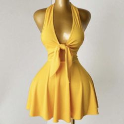 Yellow Front Tie Mini Dress