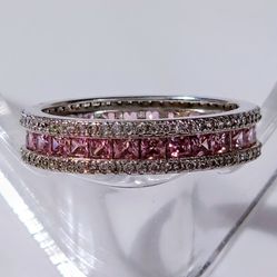 Clear & Pink Cubic Zirconia Sterling Silver 925 CN FZN Woman's Ring Size 11 Weighs 4.5 Grams...truly A Gem 