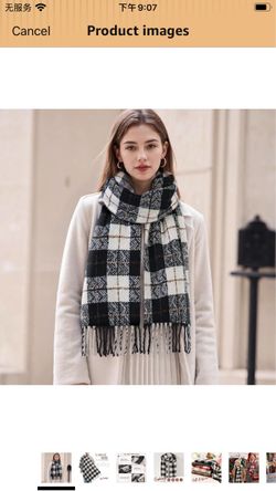 Black and White Plaid Tassel Scarf