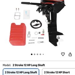 HANGKAI 12 HP Outboard Motor, 169CC 2 Stroke Heavy Duty Fishing Boat Engine Marine Engine, 360°Steering, W/6.34Gal Large Fuel Tank, CDI Ignition Syste