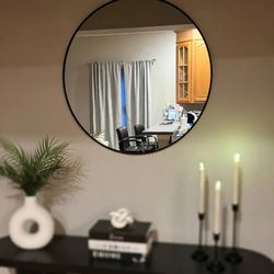 30" round wall mirror black frame