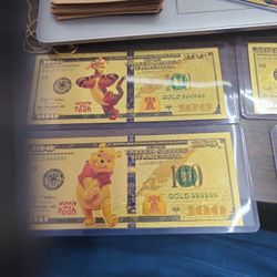 5 Peice Winnie The Pooh & Freinds Gold FOILED Commerative Bills
