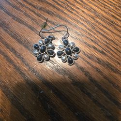 Vintage Costume Black & Silver Toned Earrings