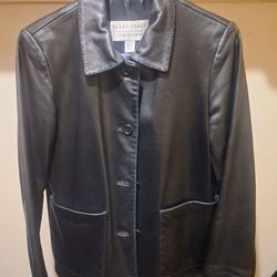 Vintage Ellen Tracy Nordstrom's Leather Jacket Size Small Black Zip