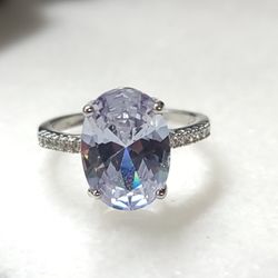 Diamond Oval Cut S925 Solid Sterling Silver Band Sz 8 Weighs 3.7 Grams