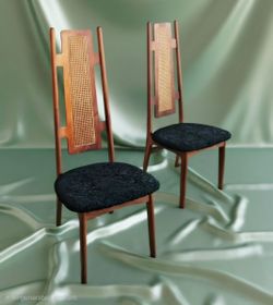 1960s Mid-Century Modern High-Back Accent Chairs, crafted featuring a solid beech wood frame, a walnut and woven cane inset backrest, The dramatic, ar