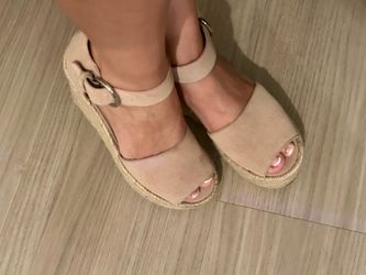 Beige Suede Platform Espadrille Sandals