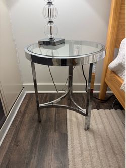 Chrome Metal and Glass End Table