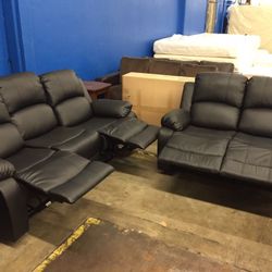 Brand New Black Leather Fully Reclining Sofa And Love Seat 