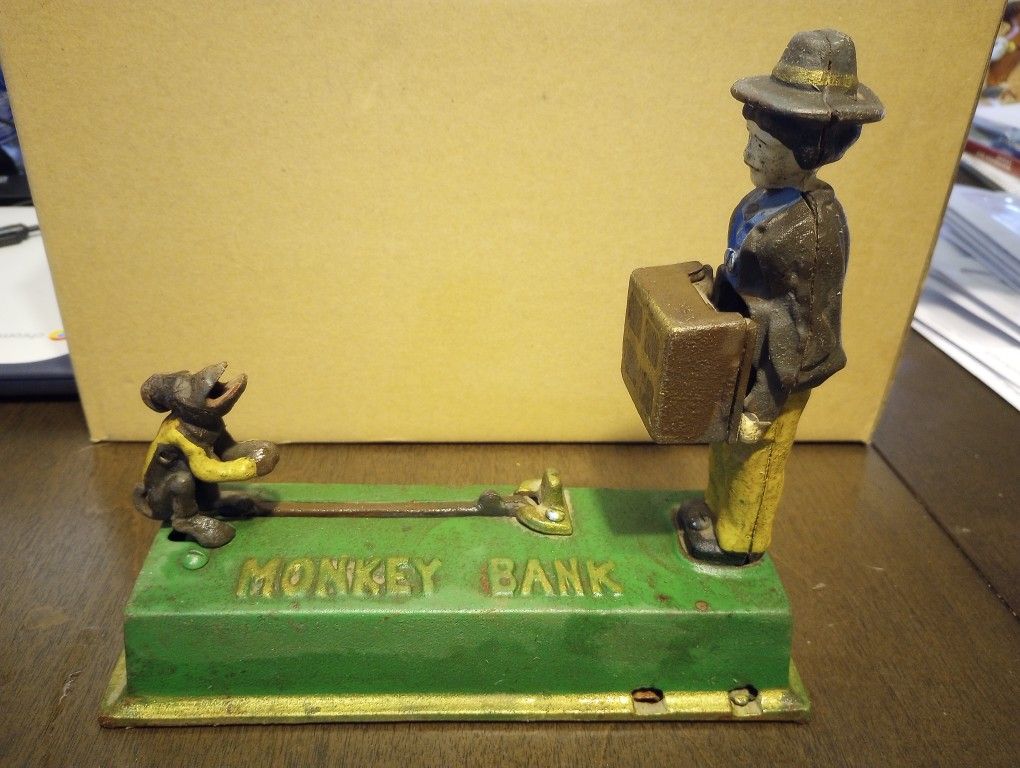 Vintage Old Iron Monkey Bank
