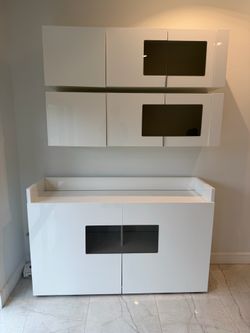 Modern Gloss White Wall Cabinet & Storage Console Set