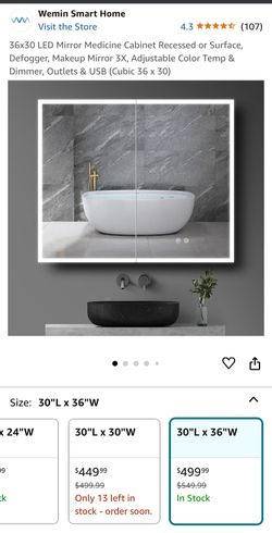 30 x 36 Inch LED Mirror Medicine Cabinets with Adjustable Color Temp,