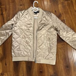 FOREVER 21 Jacket, Size M, Metallic Gold Quilted Bomber Style Coat
