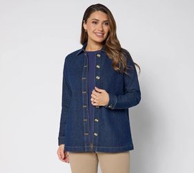 Denim & Co. Regular Classic Stretch Button Front Denim Jacket Dark Wash, X-Large