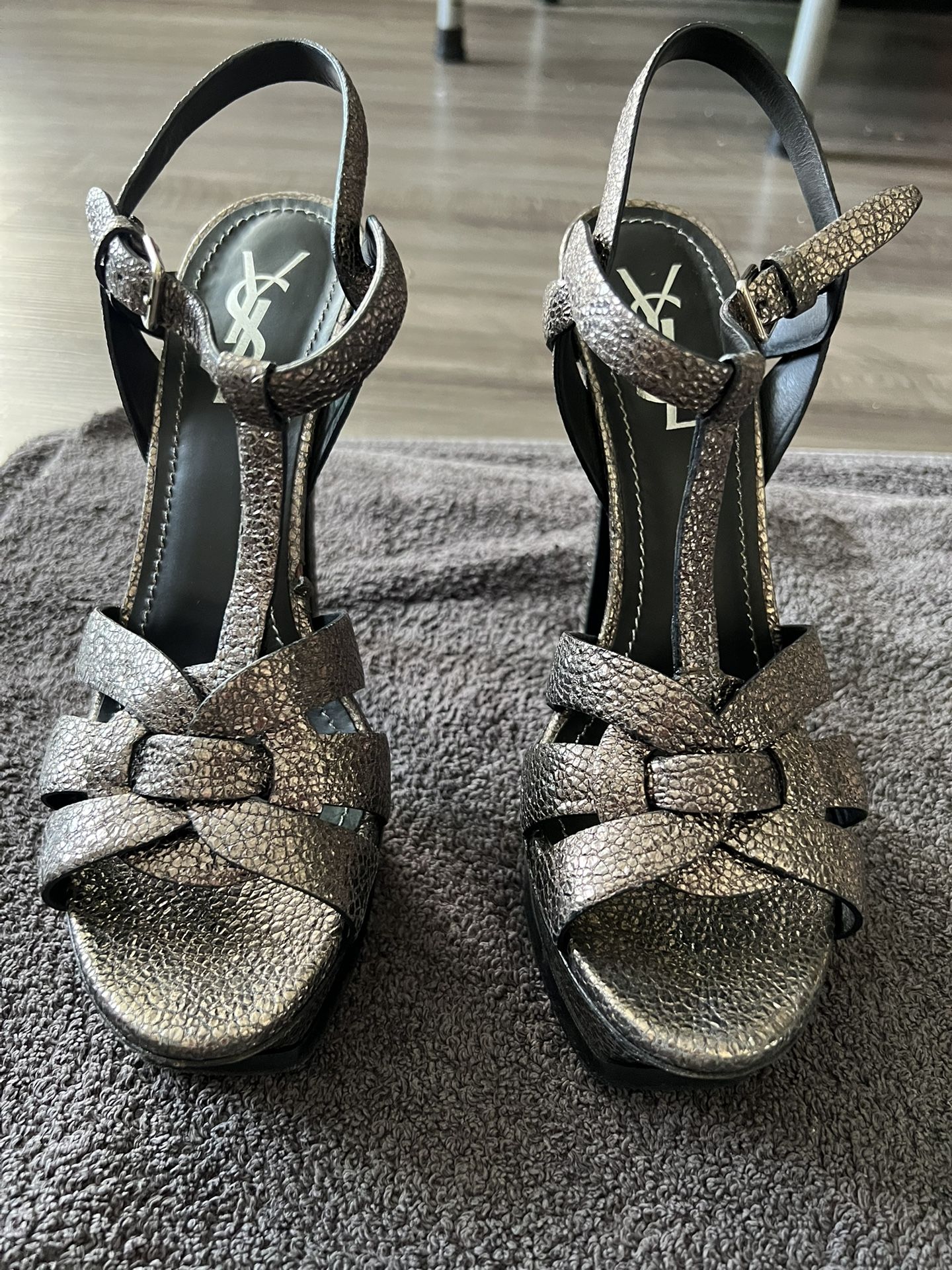 YSL Saint Laurent Tribtoo 105 Volcano Sandals EU 37 Designer Heels Box Dust Bag