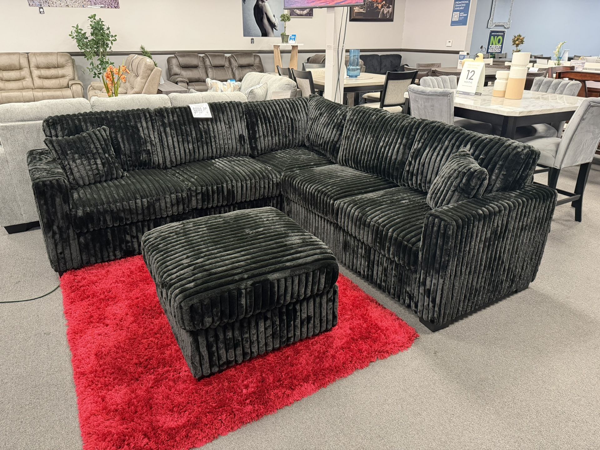 Black Sofa Sectional w/ Free Ottoman