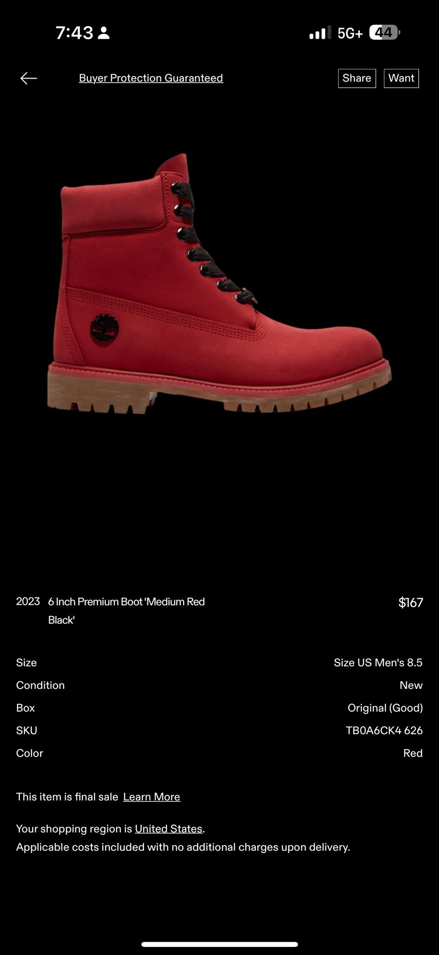 Timberland Red And Black 8.5