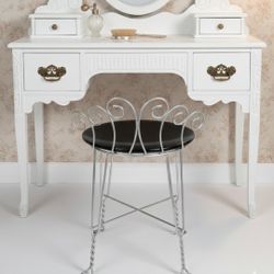 Vintage Ornate Silver Vanity Stool