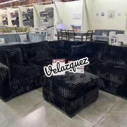 ✅️✅️4 pc black corduroy fabric upholstered sectional sofa with ottoman✅️