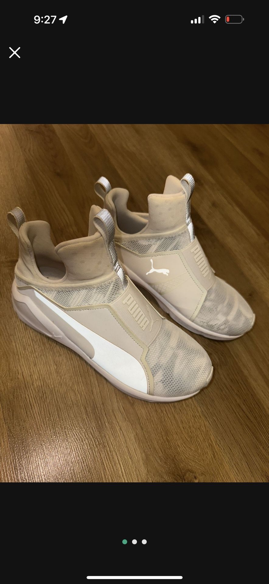 All White Reflective Puma Shoes Size 6