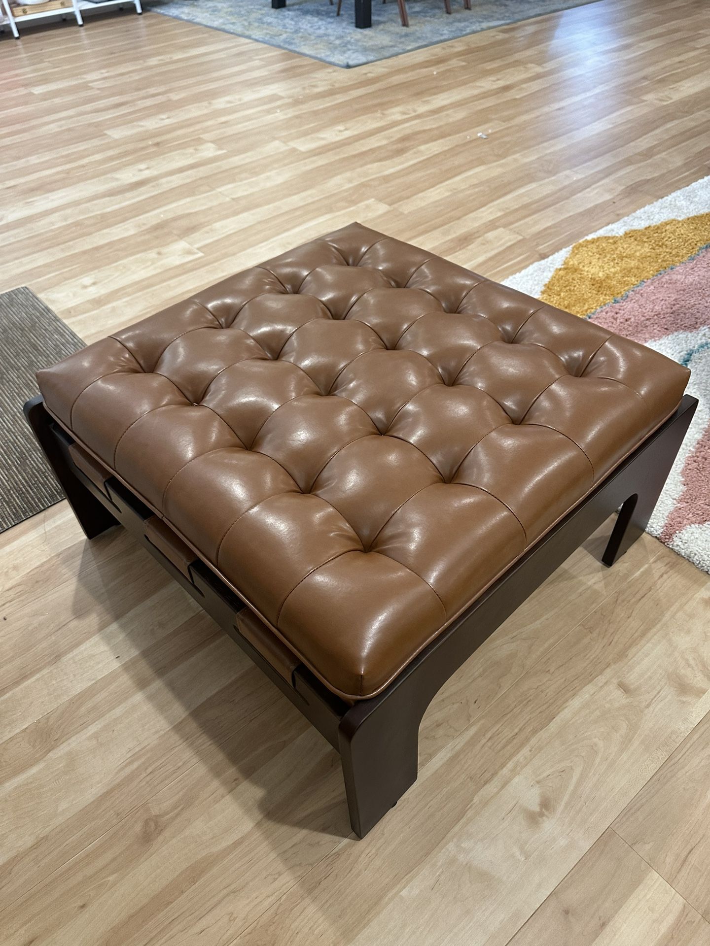 30” Square Faux Leather Ottoman Coffee Table